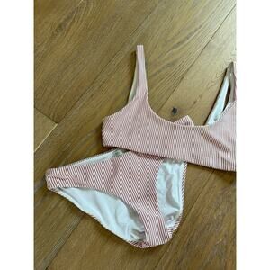 Onia Women's Medium Swim Bikini Pink Red White Stripe Suit Set Beach Pool